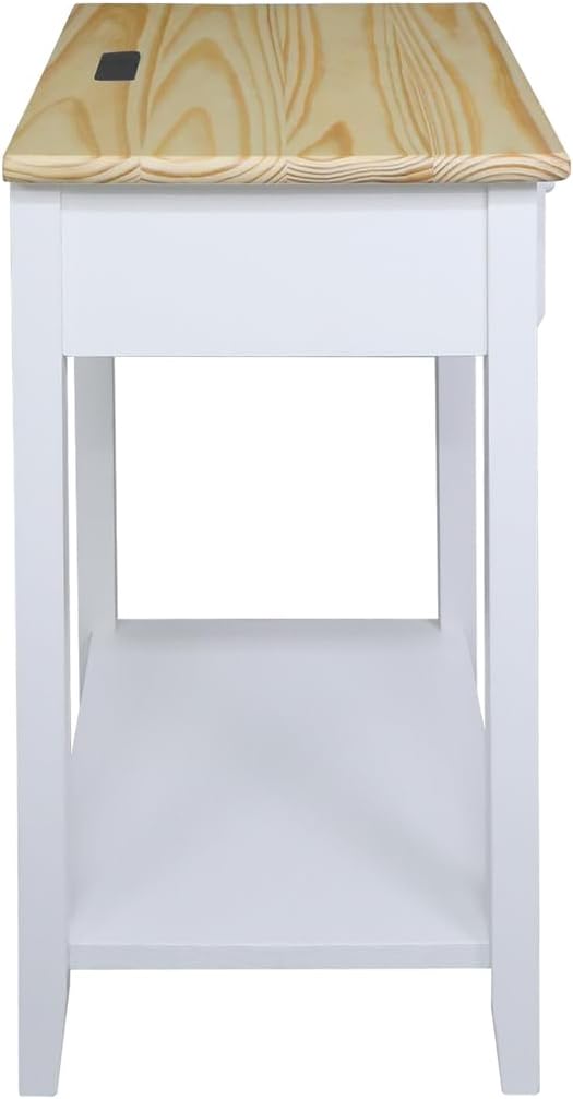 Casual Home Owl Night Stand with USB Port Charging Station and Drawer, 17.5" W x 14.25" D x 24.5" H, Natural White - Image 4