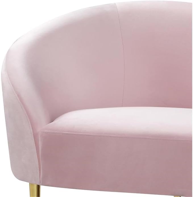 Meridian Furniture Ritz Collection Modern | Contemporary Velvet Upholstered Loveseat with Sturdy Metal Legs in Rich Gold Finish, Pink, 67" W x 31.75" D x 30.5" H