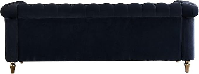 KEIKI 85" Chesterfield Velvet Tufted Button Sofa with Deep Seat Cushions and Rolled Arms, Modern Style 3-Seater Couch Decorated with Gold Strip, Easy Assembly, for Living Room, Bedroom, Office, Black