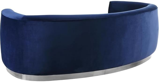 Meridian Furniture Julian Collection Modern | Contemporary Velvet Upholstered Sofa with Stainless Steel Base in Polished Chrome Finish, Navy, 91.5" W x 36" D x 28" H