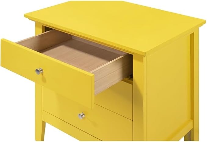 HomeStock Old World Charm Nightstand - Dovetailed Drawers for Bedroom Storage, Stylish Nickel Hardware, Painted Nightstand, Floor Mountable Yellow/3 Drawer - Image 4