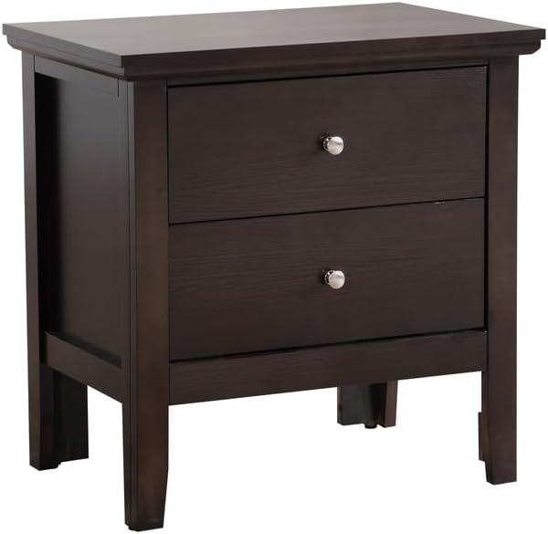 HomeStock Old World Charm Nightstand - Dovetailed Drawers for Bedroom Storage, Stylish Nickel Hardware, Painted Nightstand, Floor Mountable Espresso/2 Drawer - Image 2