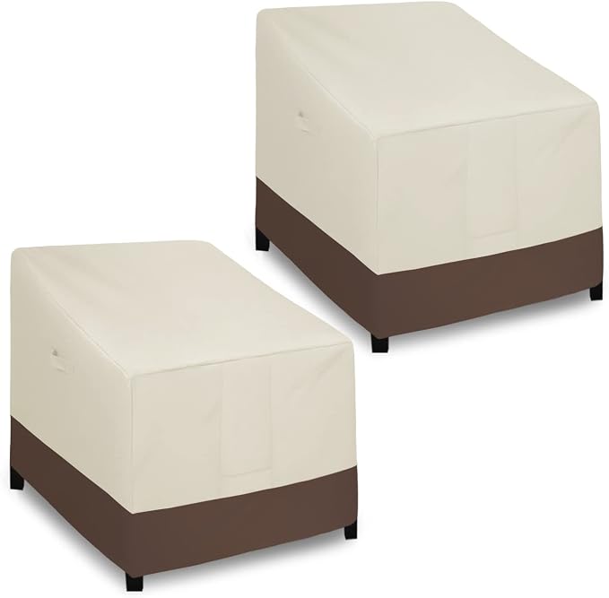 Easy-Going Outdoor Chair Cover Waterproof, Heavy Duty Patio Chair Cover, Windproof Outdoor Furniture Cover with Air Vent (2 Pack-33.5Wx40Dx36H inch, Beige/Brown) by Easy-Going