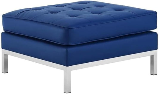 Modway EEI-3394 Loft Tufted Button Faux Leather Upholstered Square Ottoman in Silver Navy