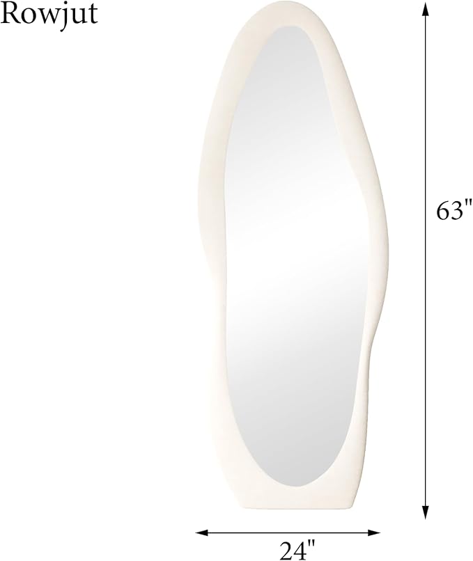 Rowjut Full Length Mirorr, 63"x24" Mirror Full Length, Irregular Wall Mounted Mirror, Standing Floor Mirror with Flannel, Wavy Body Mirorr Hanging or Leaning Against Wall for Bedroom (White) - Image 2