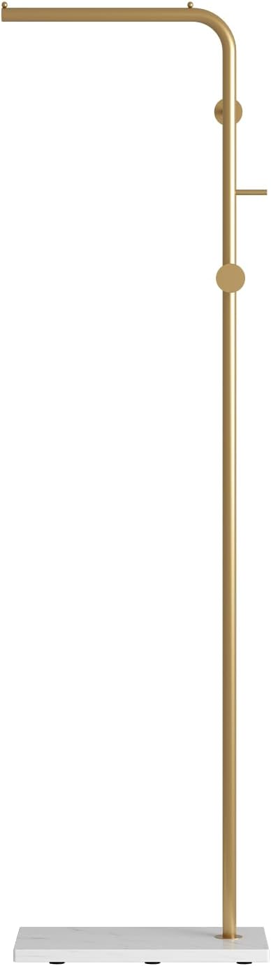 TIEOU Gold Coat Racks, Metal Coat Racks Freestanding with Crossbar and 3 Hooks, Modern Coat Hanger with Marble Base, L Shaped Coat Stand for Entryway, Bedroom, Living Room, Office - Image 6