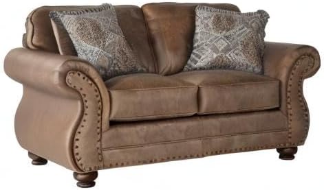 Leinster Faux Leather Loveseat with Antique Bronze Nailheads in Jetson Ginger