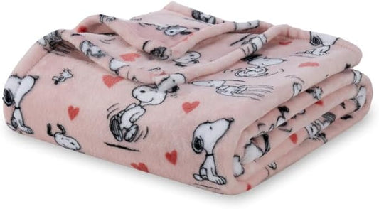 Berkshire Blanket Peanuts® VelvetLoft® Cute Character Snoopy Plush Blanket,Poses and Hearts Blush,Full/Queen 90 in x 90 in (Official Peanuts® Product)