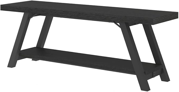 LVB Black Bench, Modern Storage Bench for Bedroom, Wood Metal Entryway Bench for Hallway Dining Living Room, Famrhouse Shoe Rack Indoor Accent Seating Benchs for Foyer Entrance, Black Oak 47 Inch Long - Image 9