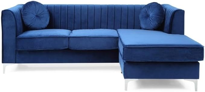 Glory Furniture Delray Velvet Sofa Chaise in Navy Blue
