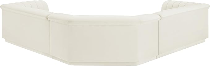 Meridian Furniture 194Cream-Sectional Cascade Collection Modern | Contemporary Modular Sectional with Soft Cream Velvet Fabric, Deep Channel Tufting, Curved Arms, 148" W x 80" D x 28" H, Cream