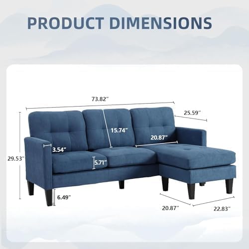 L Shaped Sectional Sofa with Movable Ottoman, Lounge Sectional Sleeper Sofa Couch for Apartment & Small Space, Small Couch for Living Room, Blue