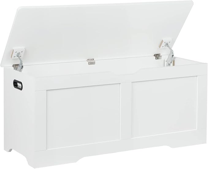Timberer 39.4" Storage Chest, Wooden Storage Bench, Lift Top Toy Chest with 2 Safety Hinges, Large Toy Box, Entryway Bench for Living Room, Bedroom, White by Timberer