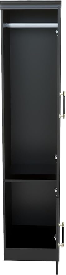 Modern Black 1 Door Armoire Wardrobe Closet with Mirror, Hanging Rod & Storage for Bedroom
