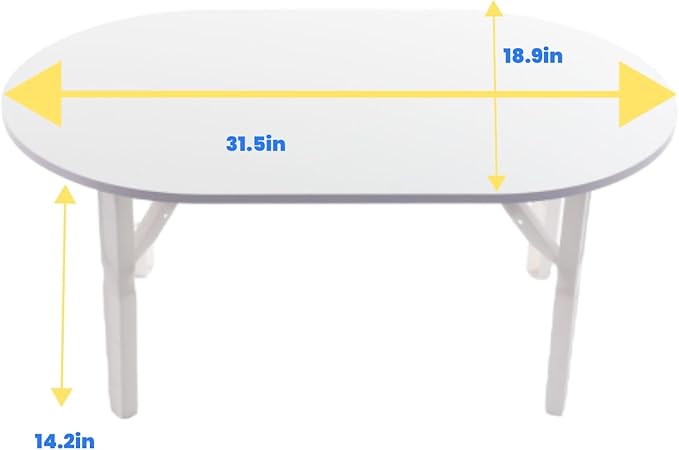 Folding Coffee Table, Foldable Coffee Table, Small Portable Low Floor Tables, Collapsible Round Center Tables with 4 Legs for Living Room, Home, Office, No Assembly 31.5 x 18.9 x 14.2 in (White)