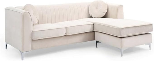 Glory Furniture Delray Velvet Sofa Chaise in Ivory