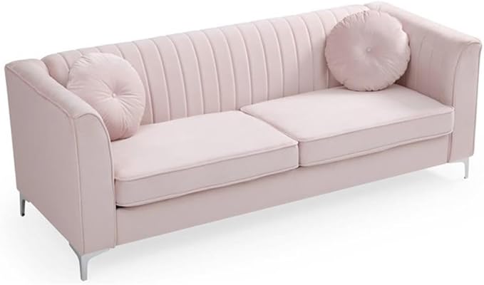 Glory Furniture Delray Velvet Sofa in Pink