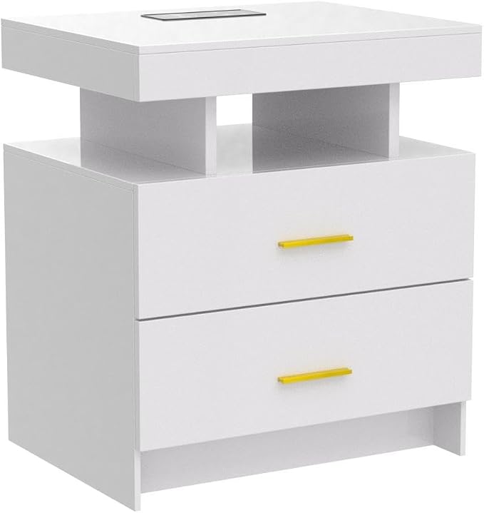 HNEBC Auto LED Nightstands Set of 2,Modern Bedside Table with USB Ports & Wireless Charging Station,High Gloss Bedside Tables with 2 Drawers,Nightstands for Bedrooms/Living Room (White) - Image 7