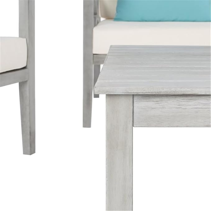 Safavieh PAT7031A Collection Nunzio Teak and White and Navy 4 Pc Accent Pillows Outdoor Set