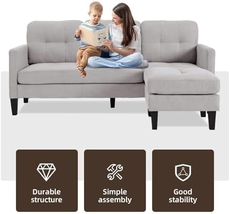 L Shaped Couch, Convertible Sleeper Sofa with Reversible Chaise, Sectional Couches with Storage Ottoman for Living Room, Comfy Couches with Reversible Chaise for Apartment, Light Gray