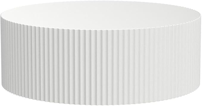 White Round Drum Coffee Table Modern Large Round Coffee Table Wood Side Table for Living Room Office Apartment