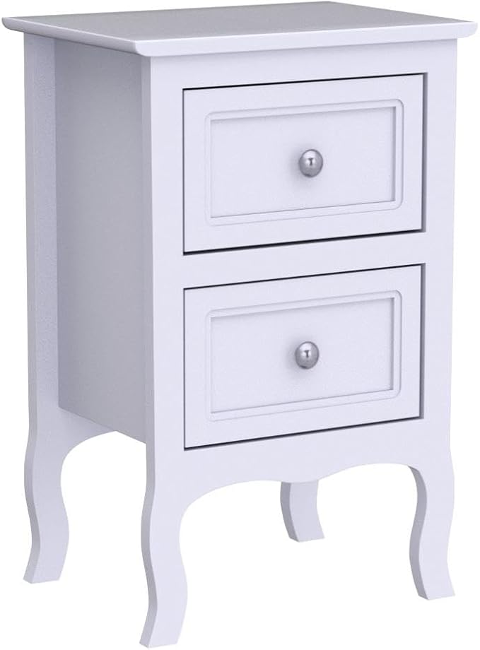 Karl home White Nightstand Set of 2. Farmhouse End Side Table Set of 2 Bedside Nightstands Chest with Drawers Small Night Stand with 2 Drawer and Solid Wood Legs for Bedroom - Image 5