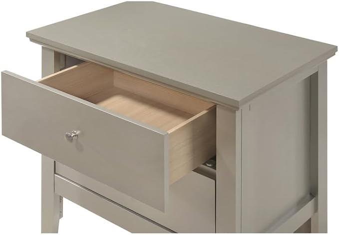 HomeStock Old World Charm Nightstand - Dovetailed Drawers for Bedroom Storage, Stylish Nickel Hardware, Painted Nightstand, Floor Mountable Silver Champagne/2 Drawer - Image 4