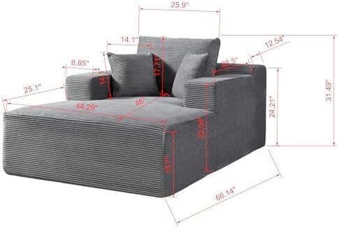 Monroe Convertible Chaise Lounge Chair Indoor – Oversized Corduroy Couch with Wide Armrest & Throw Pillows, Cozy Boneless Sleeper Sofa Bed Armchair, Black