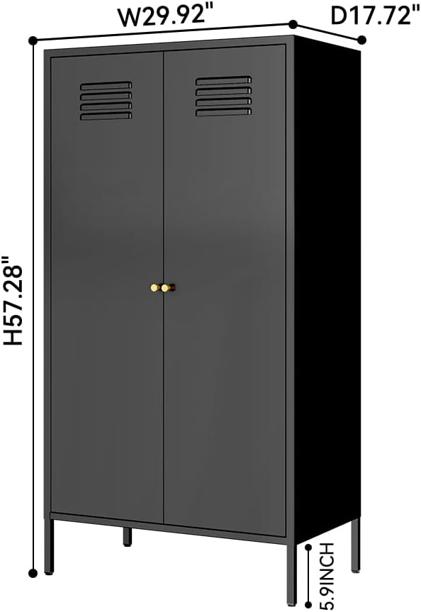2 Door Metal Cabinet,Classified Storage Tall Storage Cabinet with Hanging Rod&2 Freely Adjustable Shelves, Metal Tall Storage Cabinet for Garage, Storage Room,Home (Steel Cabinet,Black)