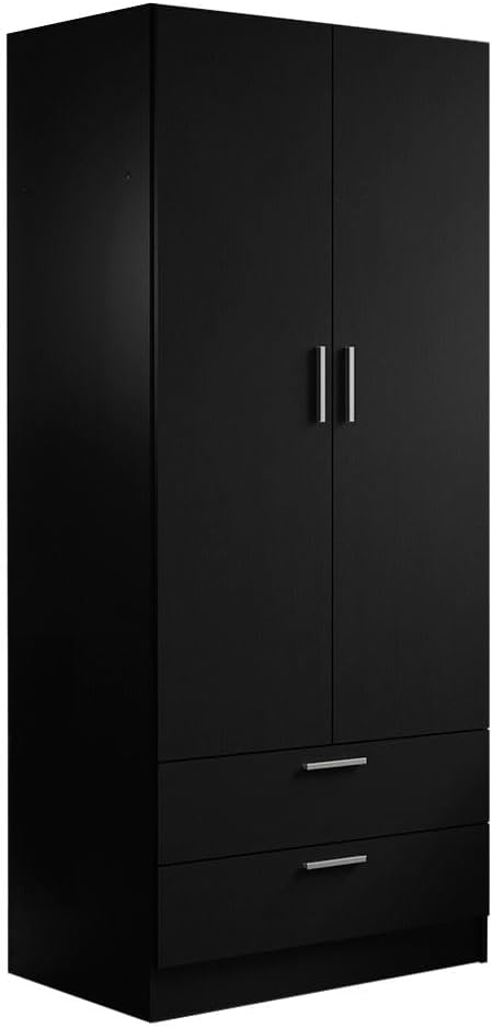 Madesa 2 Door 2 Drawer Storage Cabinet Wardrobe with Shelf and Hanging Space 31" L Wooden Armoire Closet Organization Unit for Bedroom and Office - Black