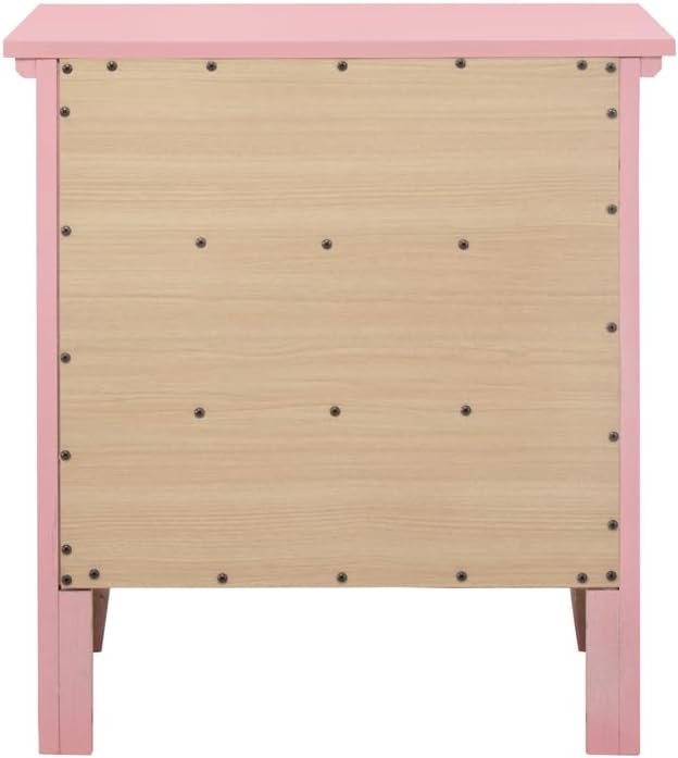 HomeStock Old World Charm Nightstand - Dovetailed Drawers for Bedroom Storage, Stylish Nickel Hardware, Painted Nightstand, Floor Mountable Pink/3 Drawer - Image 5