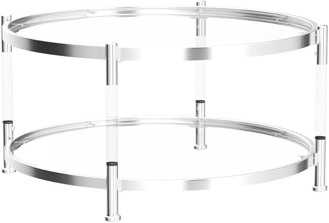 32" Tempered Glass Round Coffee Table Modern Chrome Frame Acrylic Legs Circle Living Room Center Tables