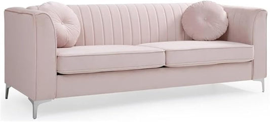 Glory Furniture Delray Velvet Sofa in Pink