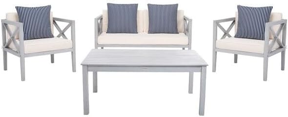 Safavieh Outdoor Nunzio Grey and Beige 4-Piece Patio Set (Pillows Included)