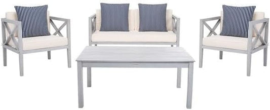 Safavieh Outdoor Nunzio Grey and Beige 4-Piece Patio Set (Pillows Included)