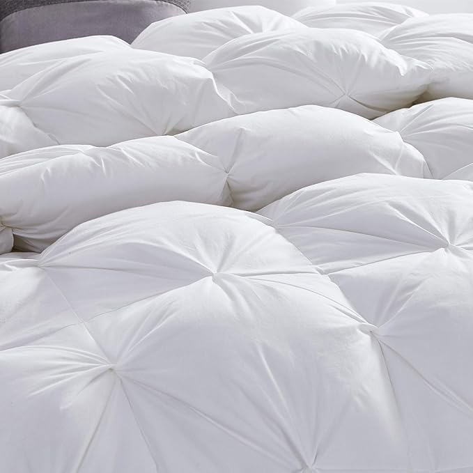 Premium All-Season Queen Size Luxury Siberian Goose Down Pinch Pleated Comforter Duvet Insert 1200 Thread Count 100% Egyptian Cotton Down Feather Comforter (Queen, White)