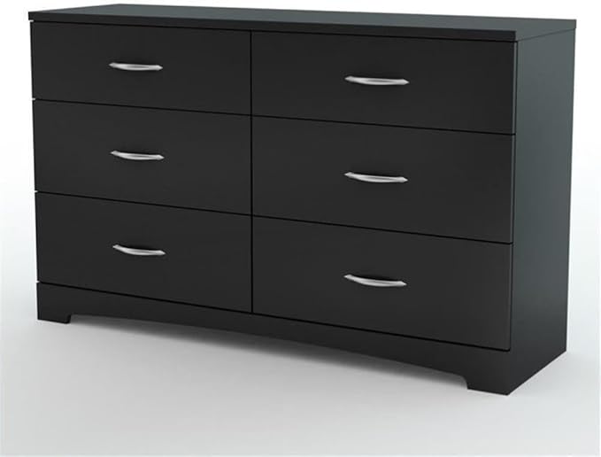 Home Square 3 Piece Modern Bedroom Furniture Set - 6 Drawer Black Dresser for Bedroom / 6 Tall Black Chest of Drawers for Bedroom/Black Nightstand with Drawer and Shelf