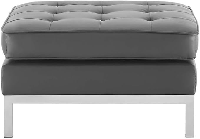Modway Loft Tufted Button Faux Leather Upholstered Square Ottoman in Silver Gray