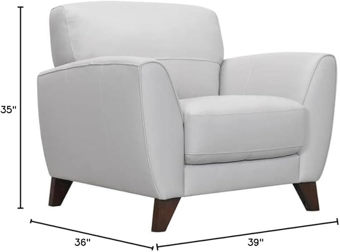 Jedd Contemporary Chair in Genuine Dove Gray Leather with Brown Wood Legs