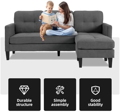 L Shaped Couch, Convertible Sleeper Sofa with Reversible Chaise, Sectional Couches with Storage Ottoman for Living Room, Comfy Couches with Reversible Chaise for Apartment, Dark Gray