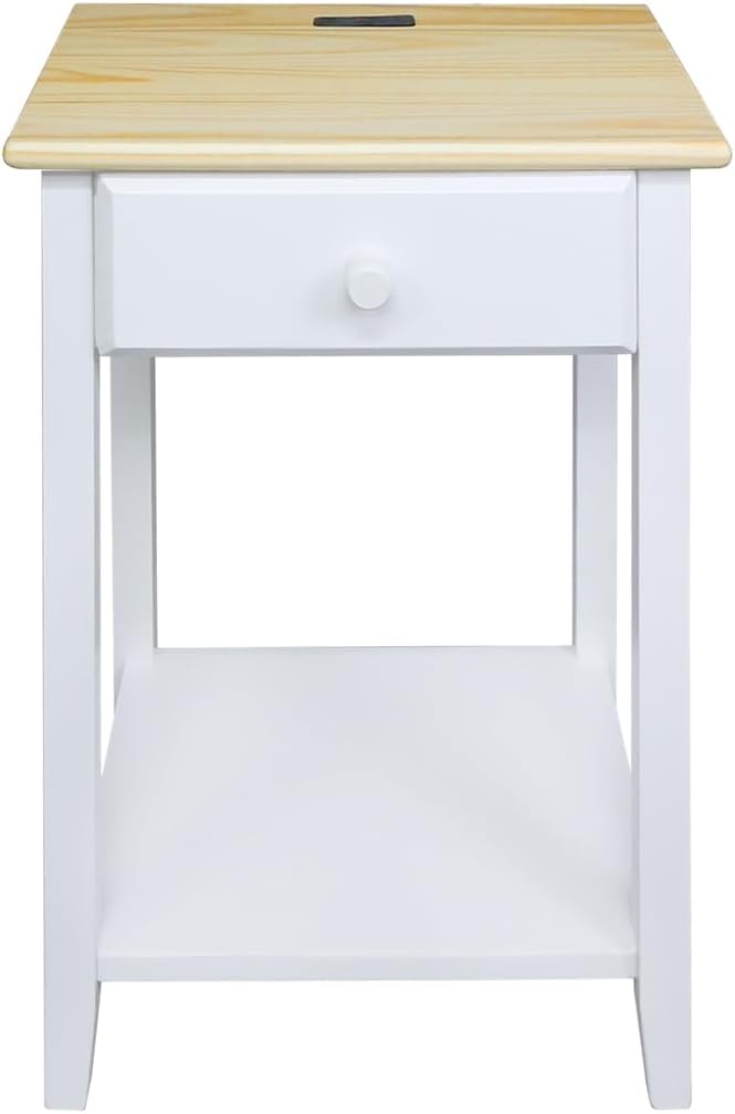 Casual Home Owl Night Stand with USB Port Charging Station and Drawer, 17.5" W x 14.25" D x 24.5" H, Natural White by CasualHome