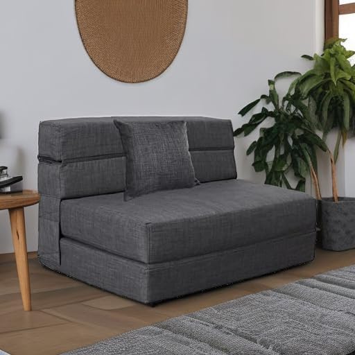Fold Sofa Bed Couch Twin Size with Pillow Memory Foam Convertible Sleeper Chair Bed Futon Lazy for Living Room/Home Office/Guest Beds/Apartment/Upstairs Loft, Dark Gray