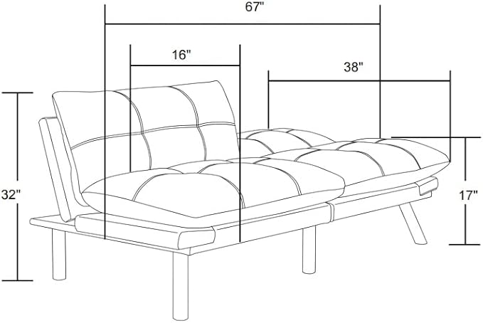 Ball & Cast 71" Futon Sofa Bed, Mordern Upholstered 2 Seater Couch with Adjustable Backrest,Folding Loveseat with Metal Legs for Living Room,Office,Black