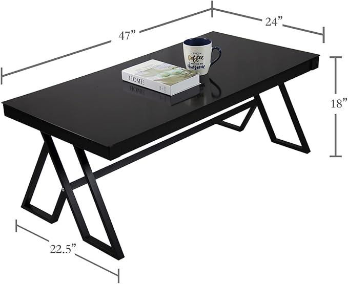 Jerry & Maggie Tempered Glass Tea Table Coffee Table Cocktail Desk Table - Modern Steel Triangular Legs Living Room Desk Decor - Anti Scratch Polished Surface Family Size Dinning Table, Black