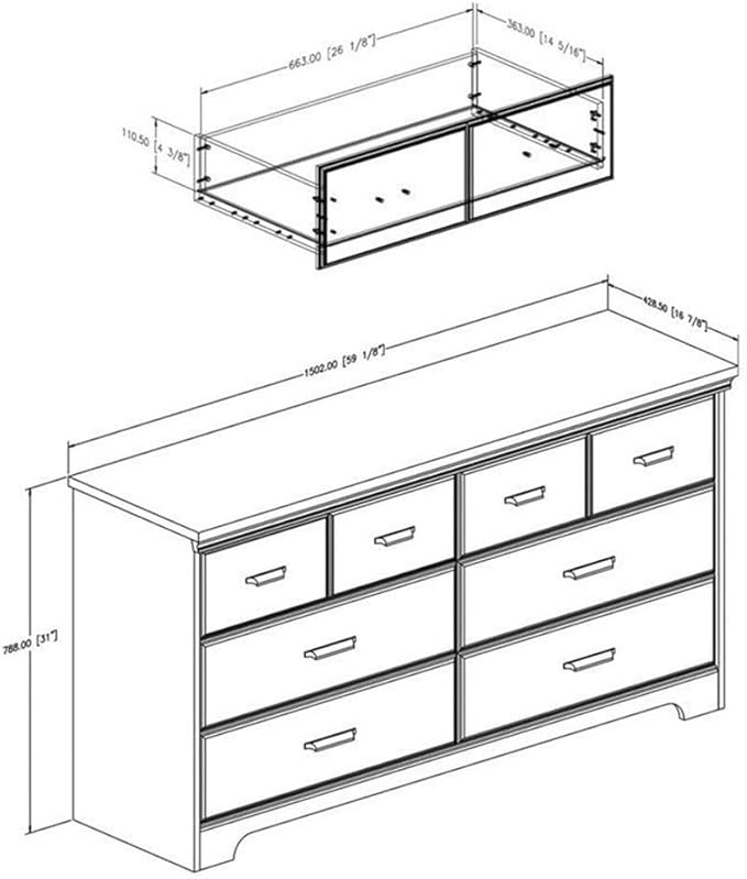 Home Square 3 Piece Modern Bedroom Furniture Set - 8 Drawer Bedroom Dresser/Small Nightstand with Drawers - Set of 2 / Distressed Grey Oak