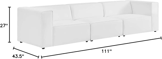 Modway Mingle Vegan Leather 3-Piece Sectional Sofa in White