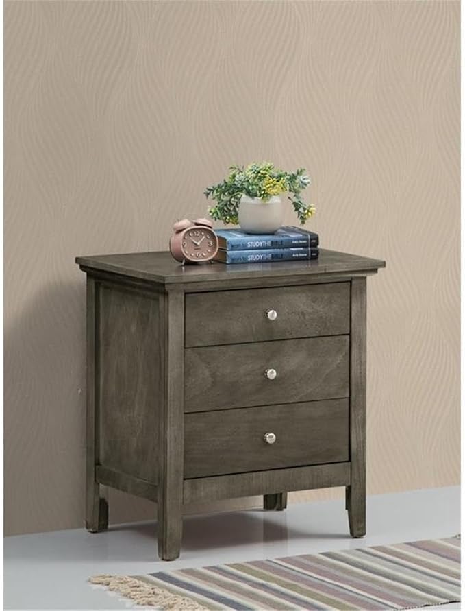 Glory Furniture Hammond Smoked Gray Fully Assembled Wood 3 Drawer Bedroom Furniture Nightstand 26" H x 24" W x 18" D - Image 2