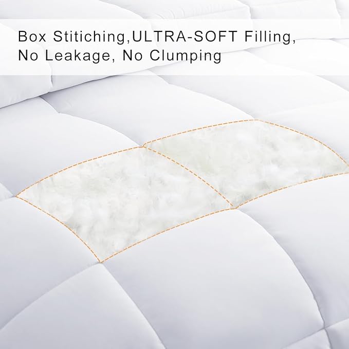 COHOME Premium Oversized King Size Comforter, All-Season Quilted Down Alternative Duvet Insert, Luxury Hotel GentleSoft Comforter with Anti-Clump Tech & 8 Tabs - Reversible - White 98 x116 inches
