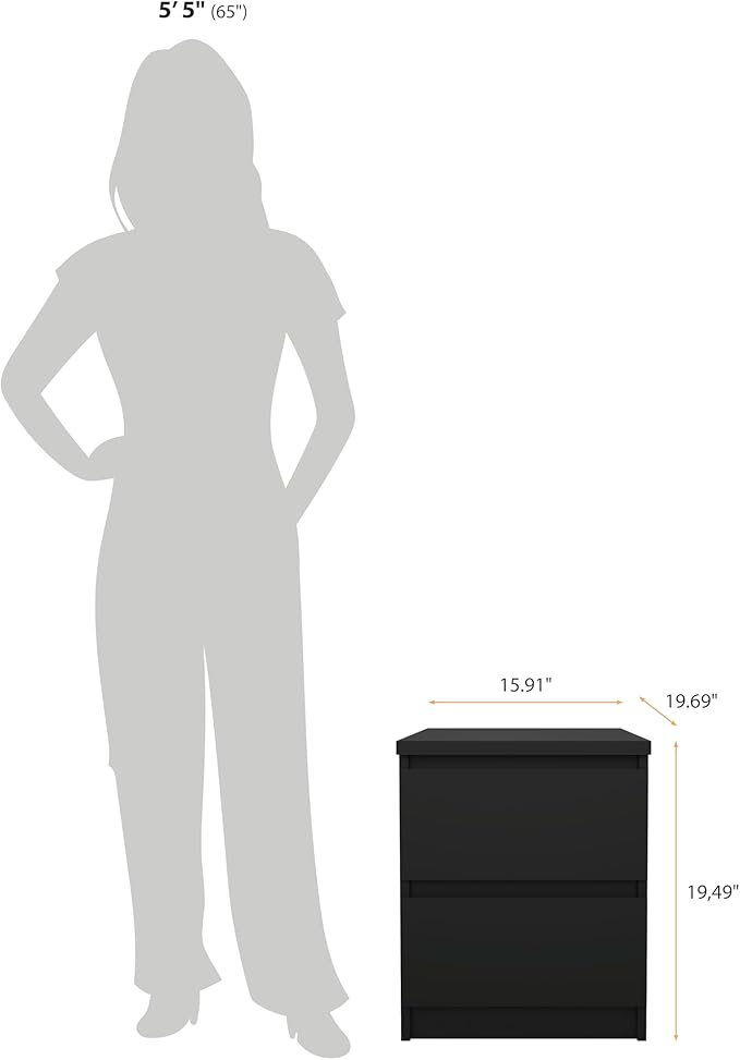 Tvilum, 2 Drawer Nightstand for Bedroom, Handle-free Drawers, Contemporary, Black - Image 3