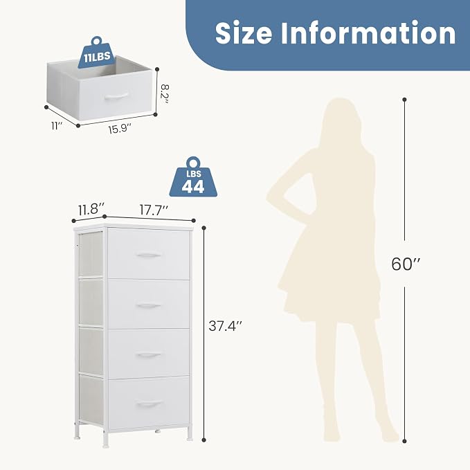 DUMOS Nightstand with 4 Drawers Bedside Table with Removable Fabric Bins Sturdy Steel Frame Wood Top Organizer Furniture for Bedroom Closet Living Room - Image 3